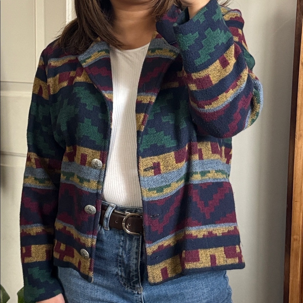 Vintage Willow Ridge Southwestern Wool Blend Metal Button Front Jacket. 12P - Picture 6 of 13